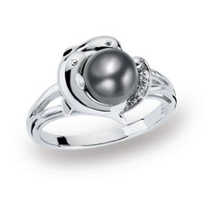 Dolphin Duet Black Pearl Ring