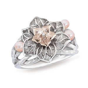 Cherry Blossom Diamond And Pearl Ring 