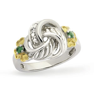 Irish Love Knot Diamond and Emerald Ring