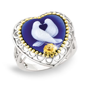 Kiss of the Snow Doves Cameo Ring
