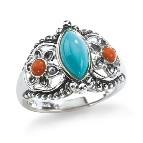 Turquoise ring southwest sterling silver leaves women men – SpiritbeadNW